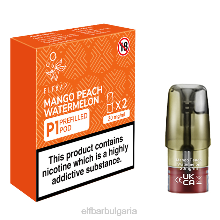 TN62158 elfbar mate 500 p1 предварително напълнени шушулки - 20 mg (2 опаковки) манго праскова диня един цвят електронни цигари