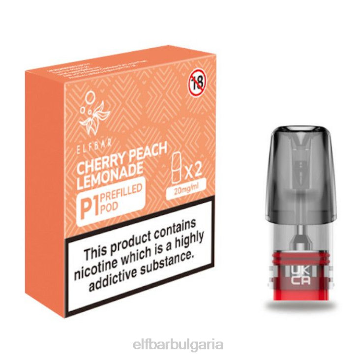 TN62164 elfbar mate 500 p1 предварително напълнени шушулки - 20 mg (2 опаковки) череша праскова лимонада един цвят електронни цигари